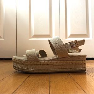 Tan and gold platform espadrille sandals!!